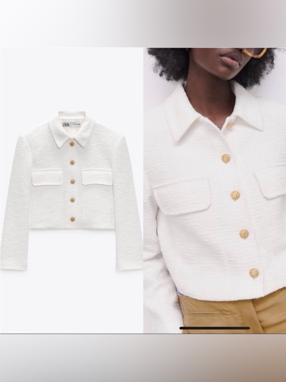 Zara textured cream cropped jacket